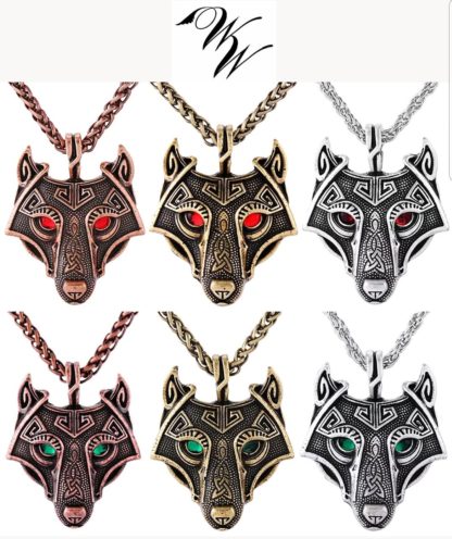 Nordic Wolf Pendant - Satin Golden with Black Obsidian Eyes - Image 2